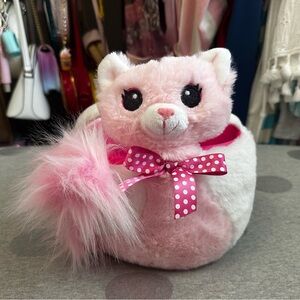 Adorable Fluffy Fur Pink Cat Kitty Easter Basket